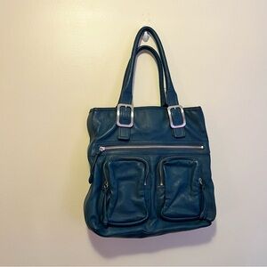 Cole Haan early 2000s Blue Leather Tote Bag Shoulder straps roomy handbag